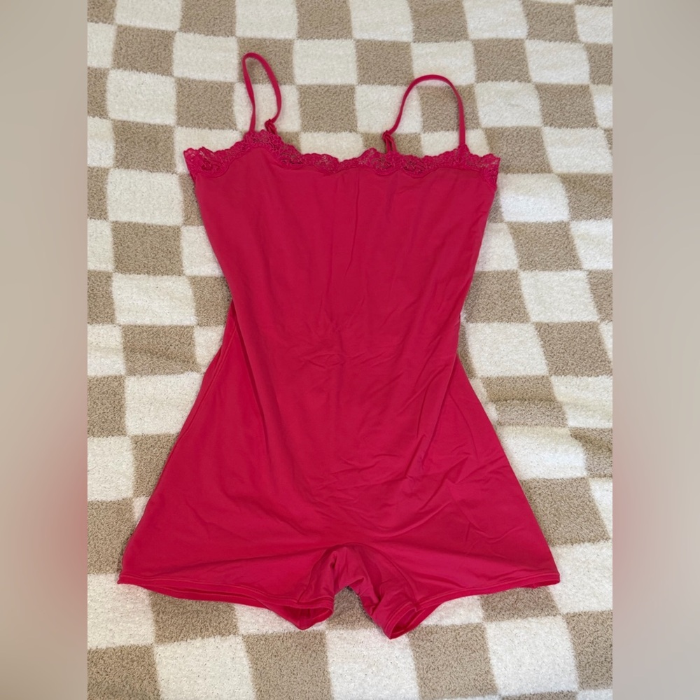 SKIMS neon pink Lace Trim jumpsuit